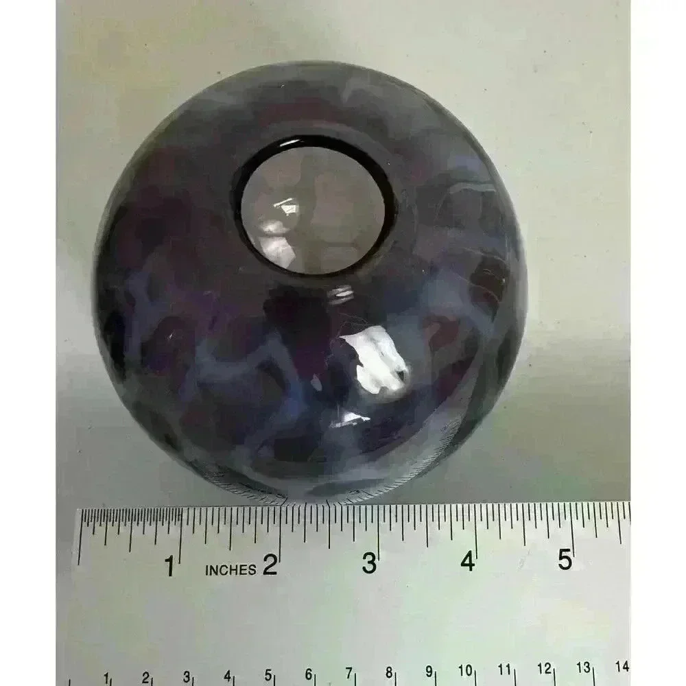 Two Hand Blown Art Glass Vases Purple Tortoise shell spots Clear pontil mark